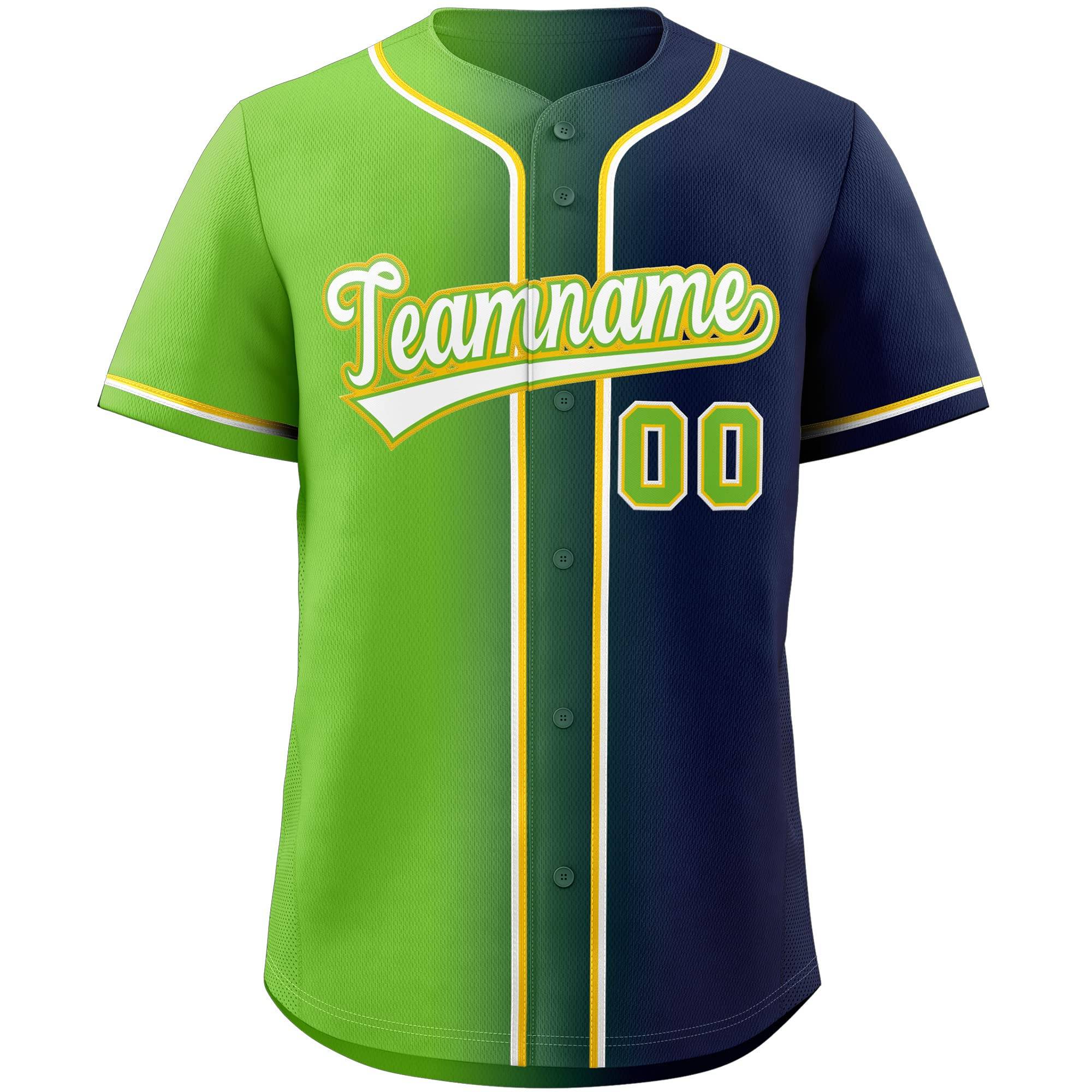 Custom Green & Navy/White Gradient Fashion Baseball Jersey