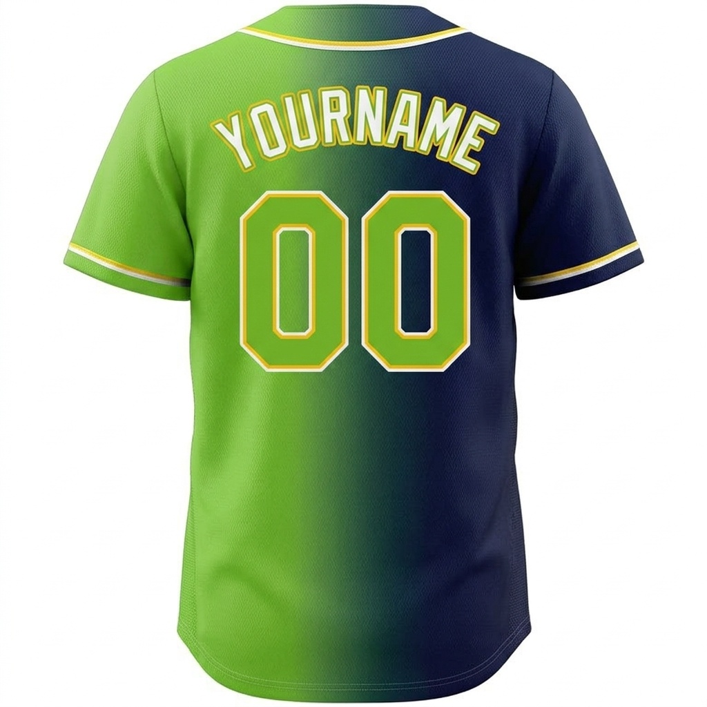 Custom Green & Navy/White Gradient Fashion Baseball Jersey