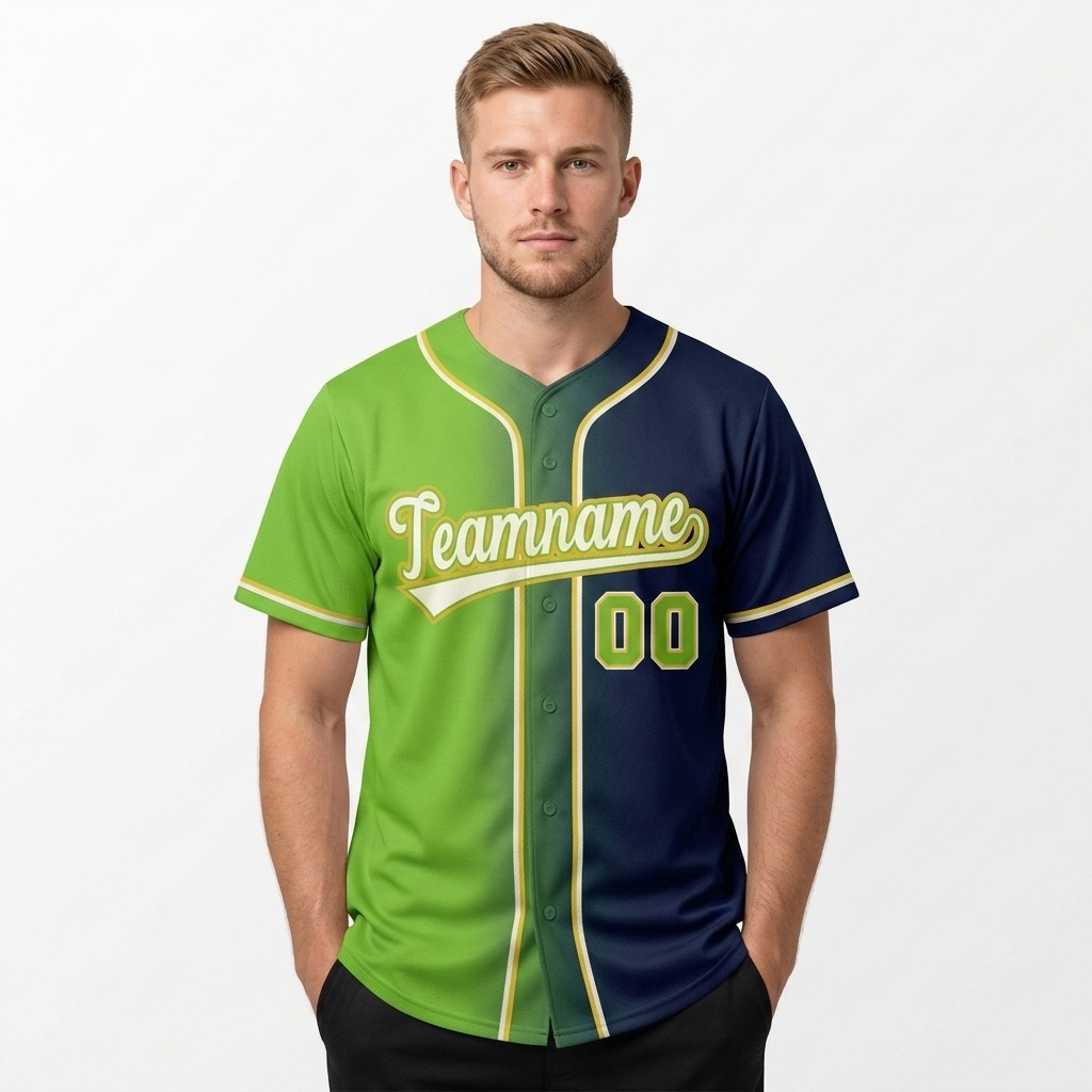 Custom Green & Navy/White Gradient Fashion Baseball Jersey