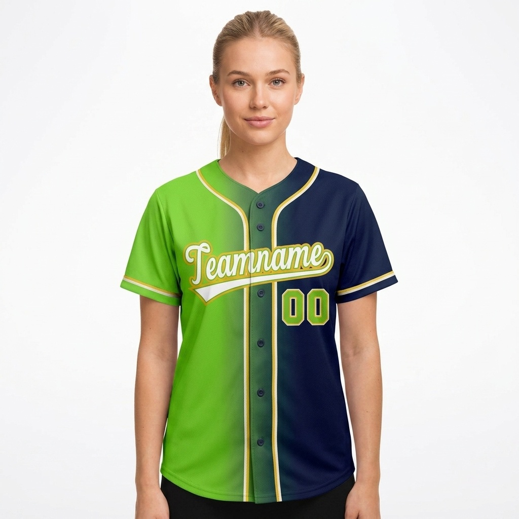 Custom Green & Navy/White Gradient Fashion Baseball Jersey