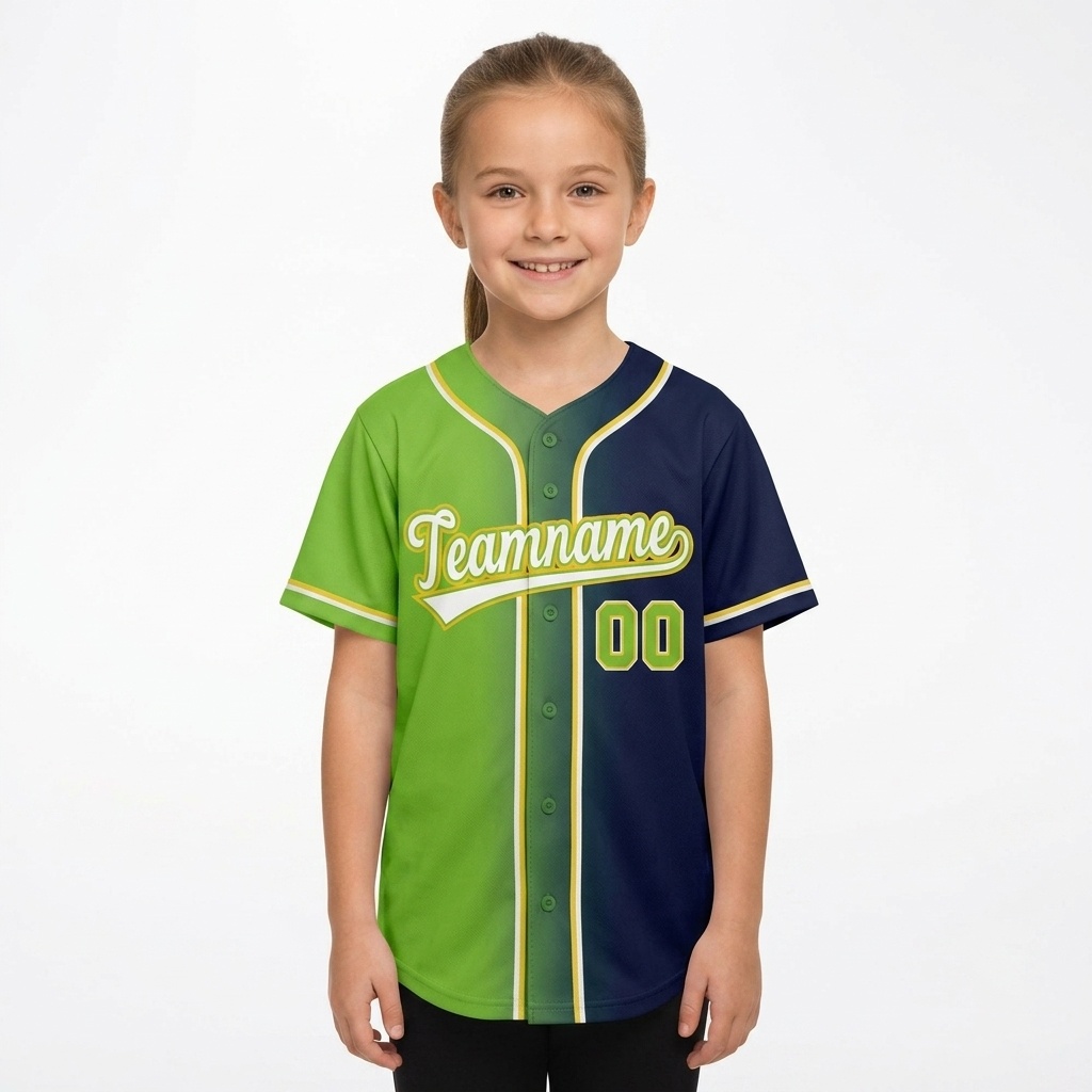 Custom Green & Navy/White Gradient Fashion Baseball Jersey