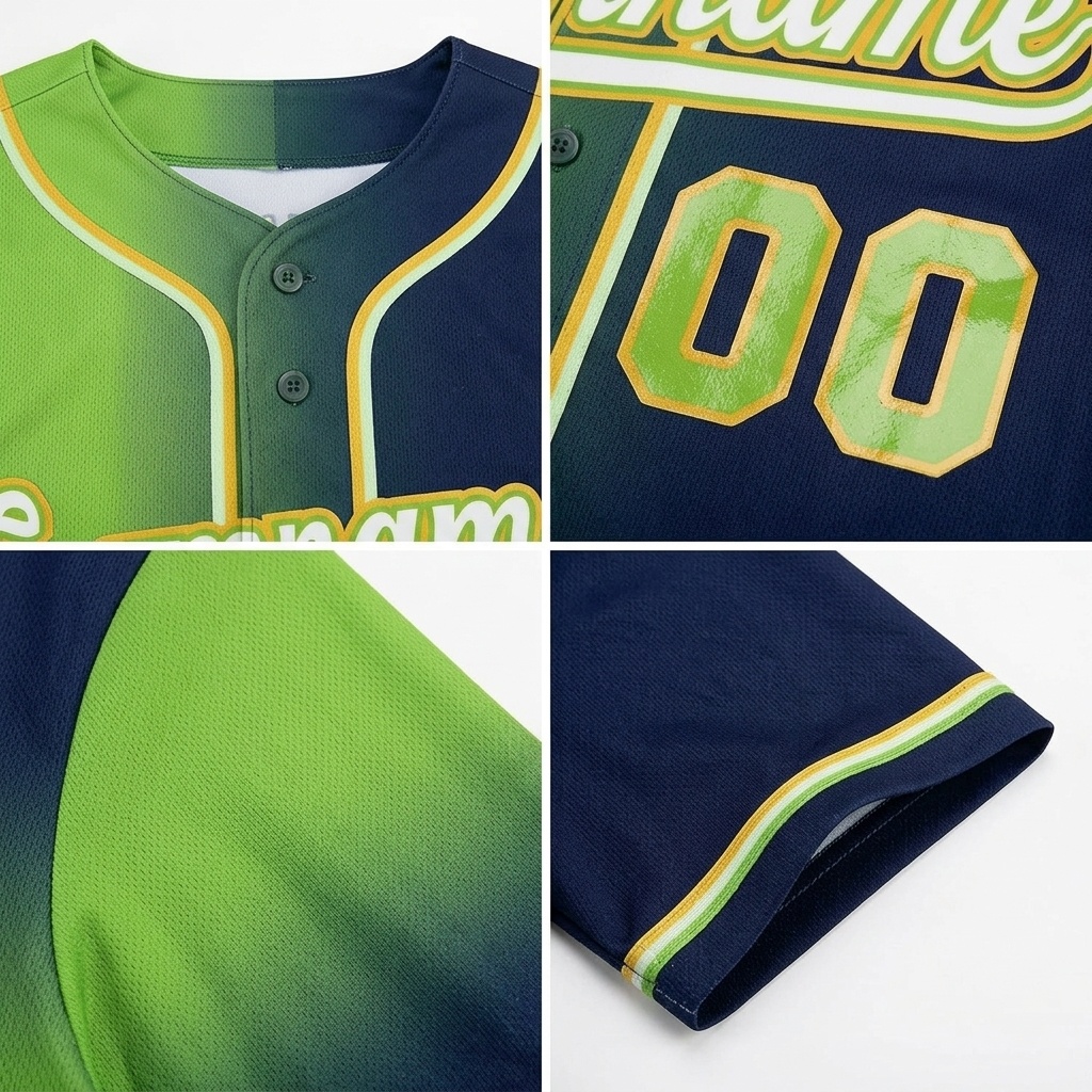 Custom Green & Navy/White Gradient Fashion Baseball Jersey