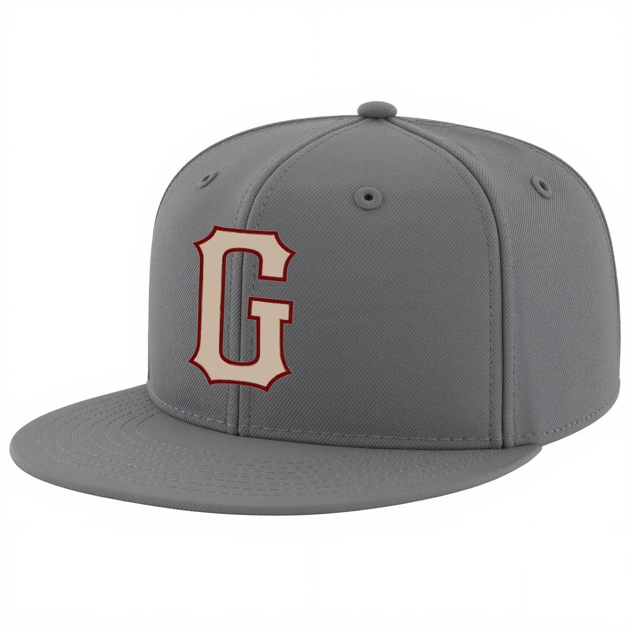 Custom Grey & Beige/Burgundy Stitched Adjustable Snapback Hat