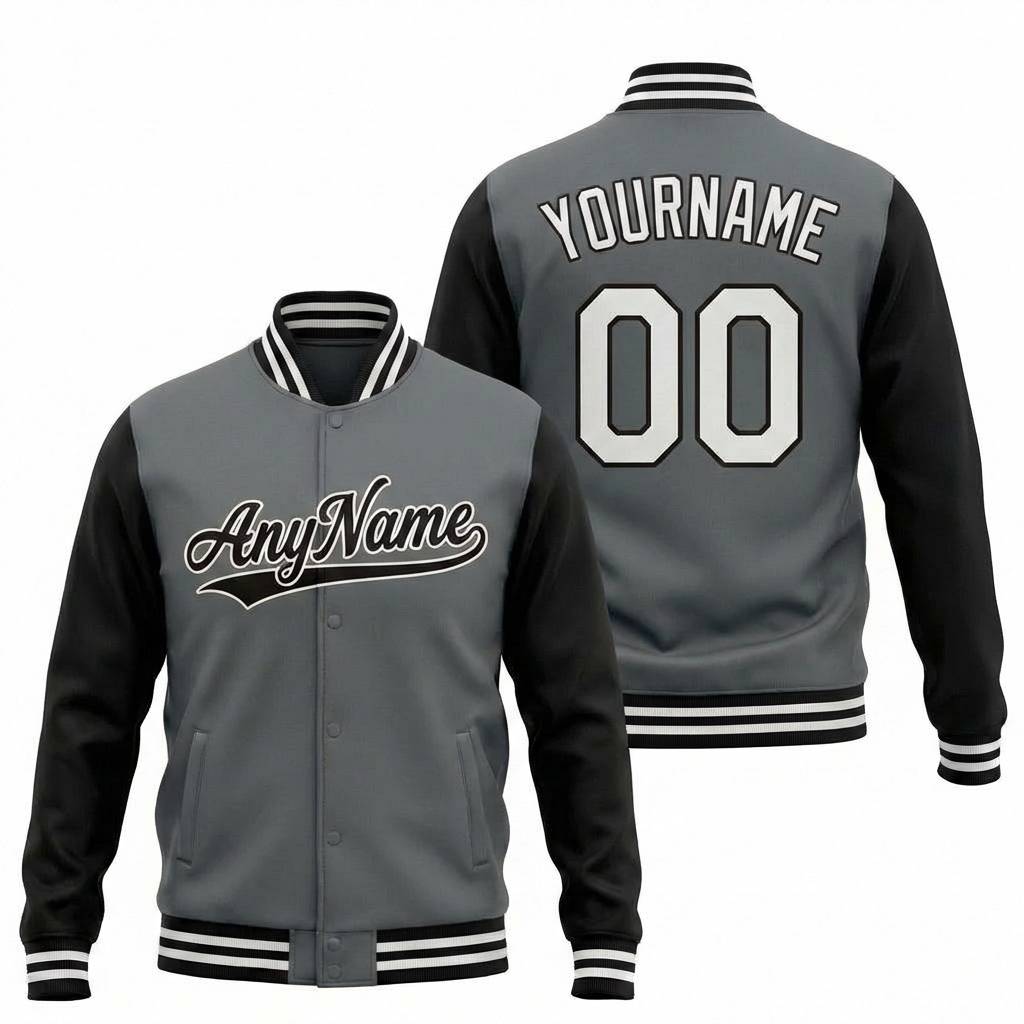 Custom Grey & Black/White Full-Snap Raglan Sleeve Fleece Jacket