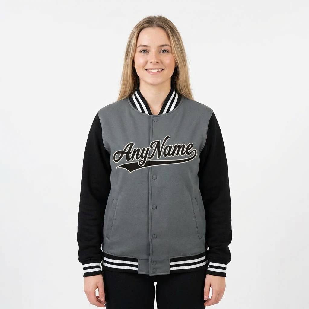 Custom Grey & Black/White Full-Snap Raglan Sleeve Fleece Jacket