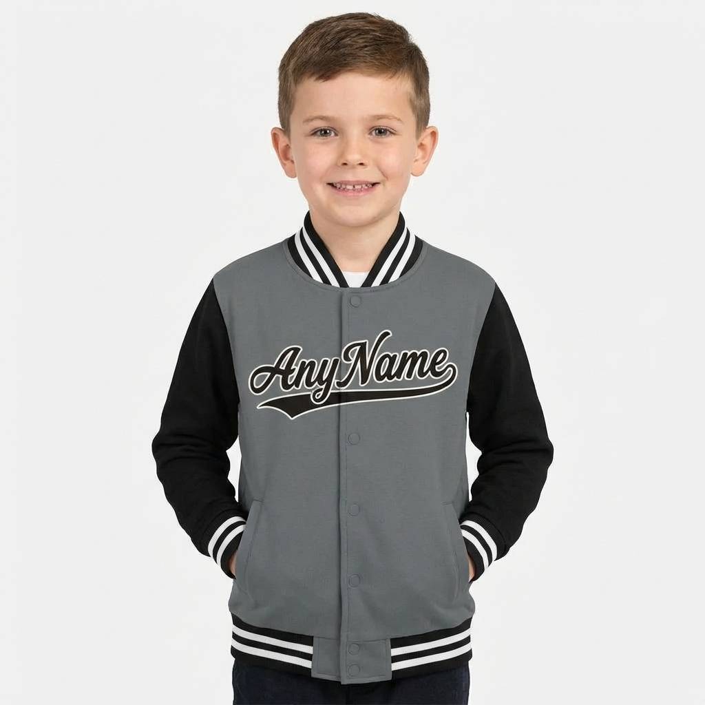 Custom Grey & Black/White Full-Snap Raglan Sleeve Fleece Jacket