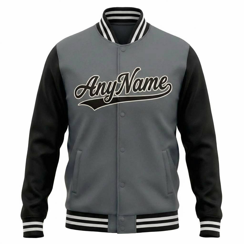 Custom Grey & Black/White Full-Snap Raglan Sleeve Fleece Jacket