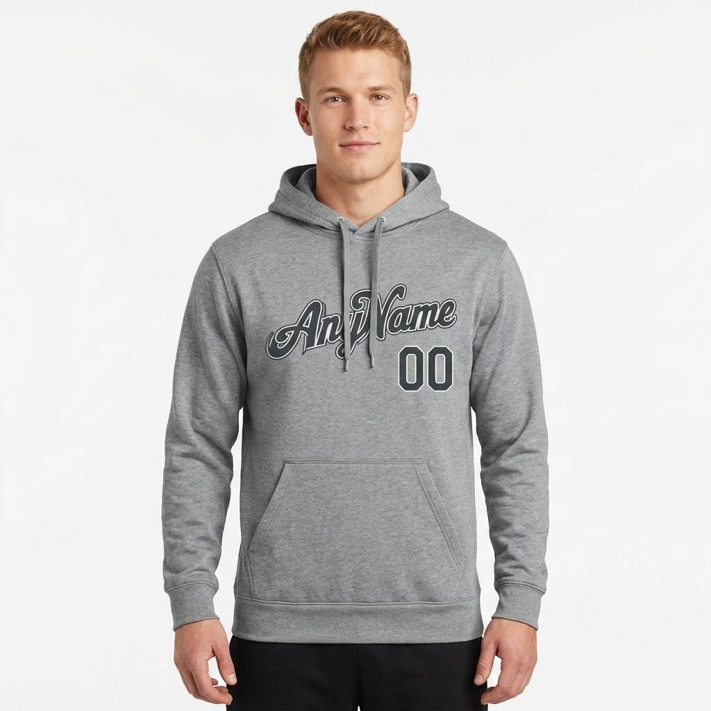 Custom Grey & Navy/White Pullover Sports Sweatshirt Hoodie
