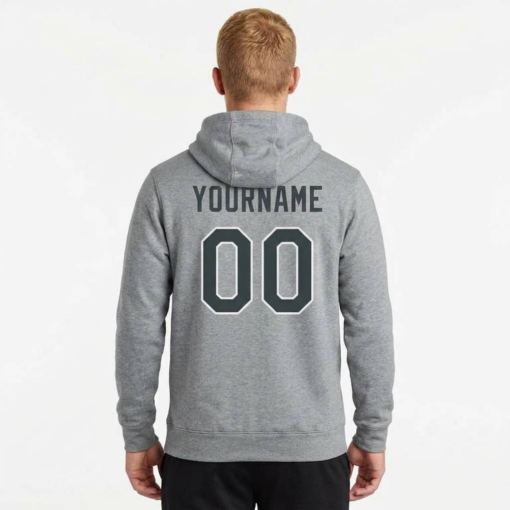 Custom Grey & Navy/White Pullover Sports Sweatshirt Hoodie