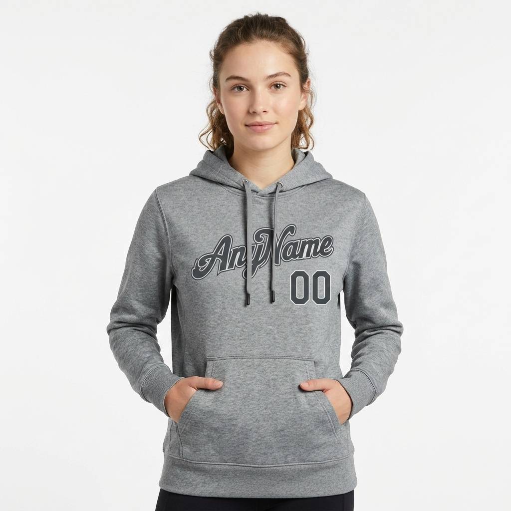 Custom Grey & Navy/White Pullover Sports Sweatshirt Hoodie