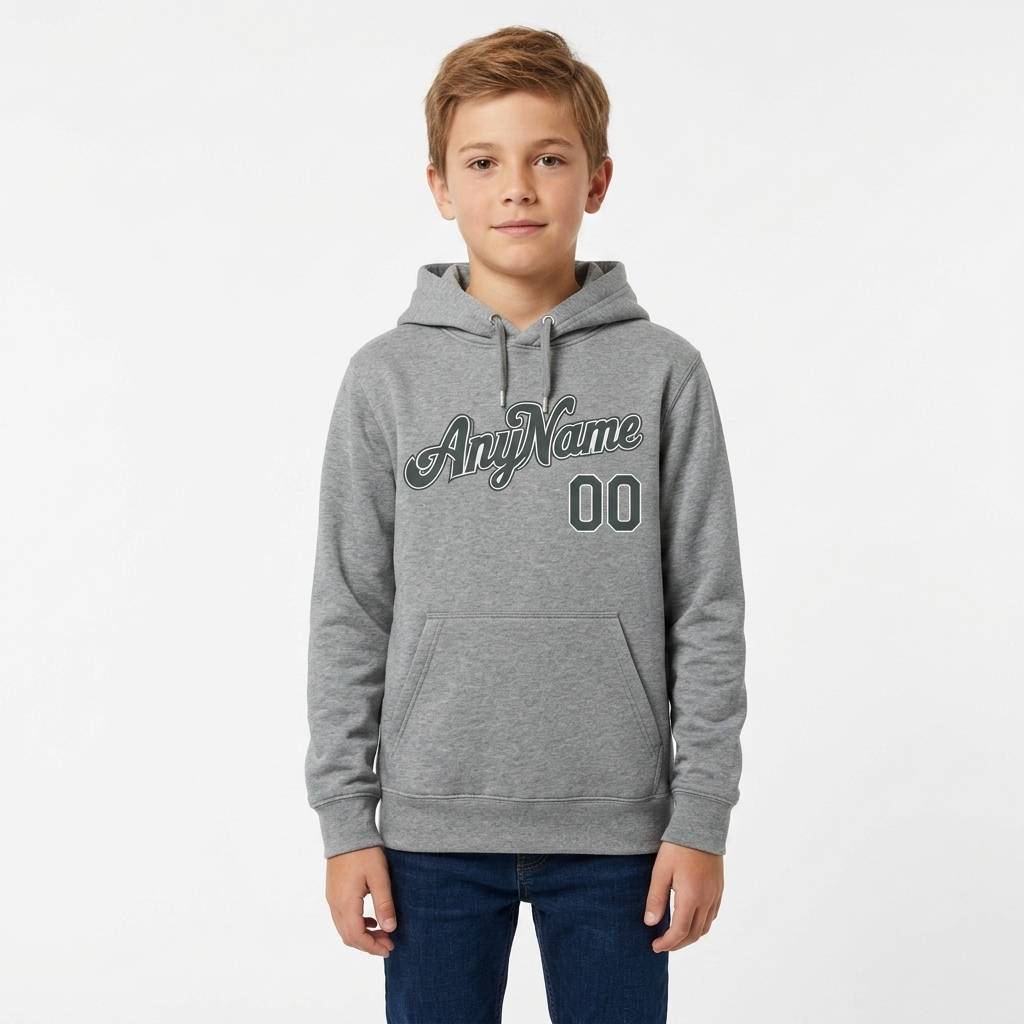 Custom Grey & Navy/White Pullover Sports Sweatshirt Hoodie