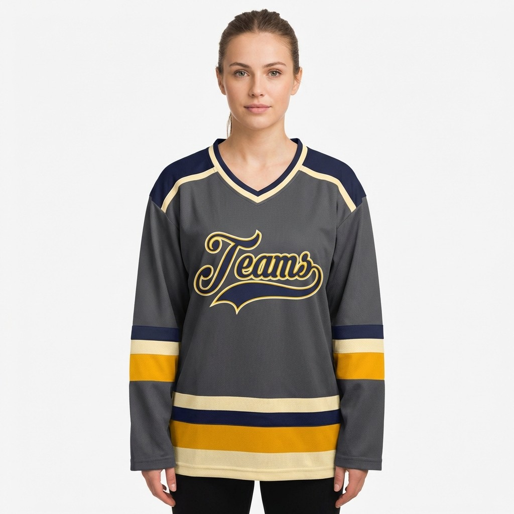 Custom Grey & Navy/Yellow Hockey Jersey