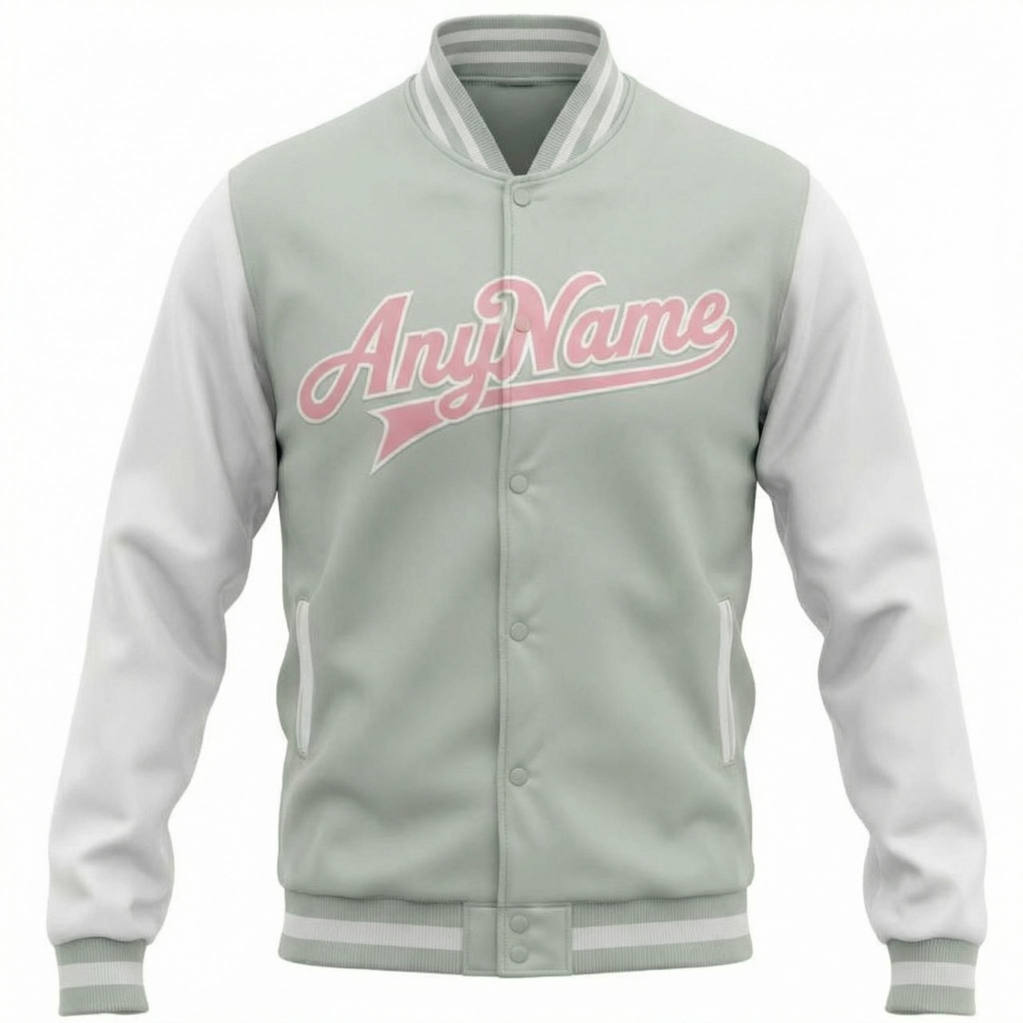 Custom Grey & Pink/White Full-Snap Raglan Sleeve Fleece Jacket