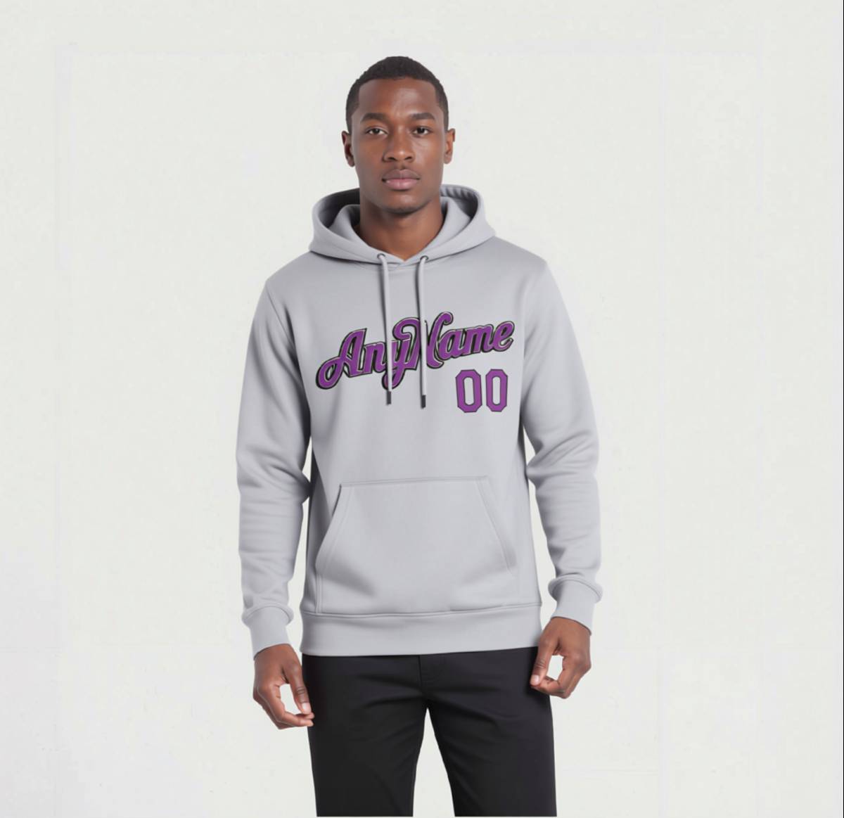 Custom Grey & Purple/Black Pullover Sports Sweatshirt Hoodie