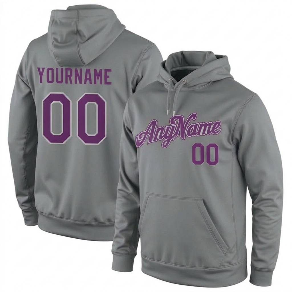 Custom Grey & Purple Pullover Sports Sweatshirt Hoodie