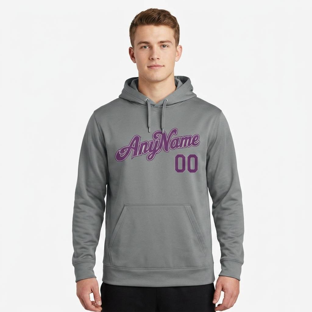 Custom Grey & Purple Pullover Sports Sweatshirt Hoodie