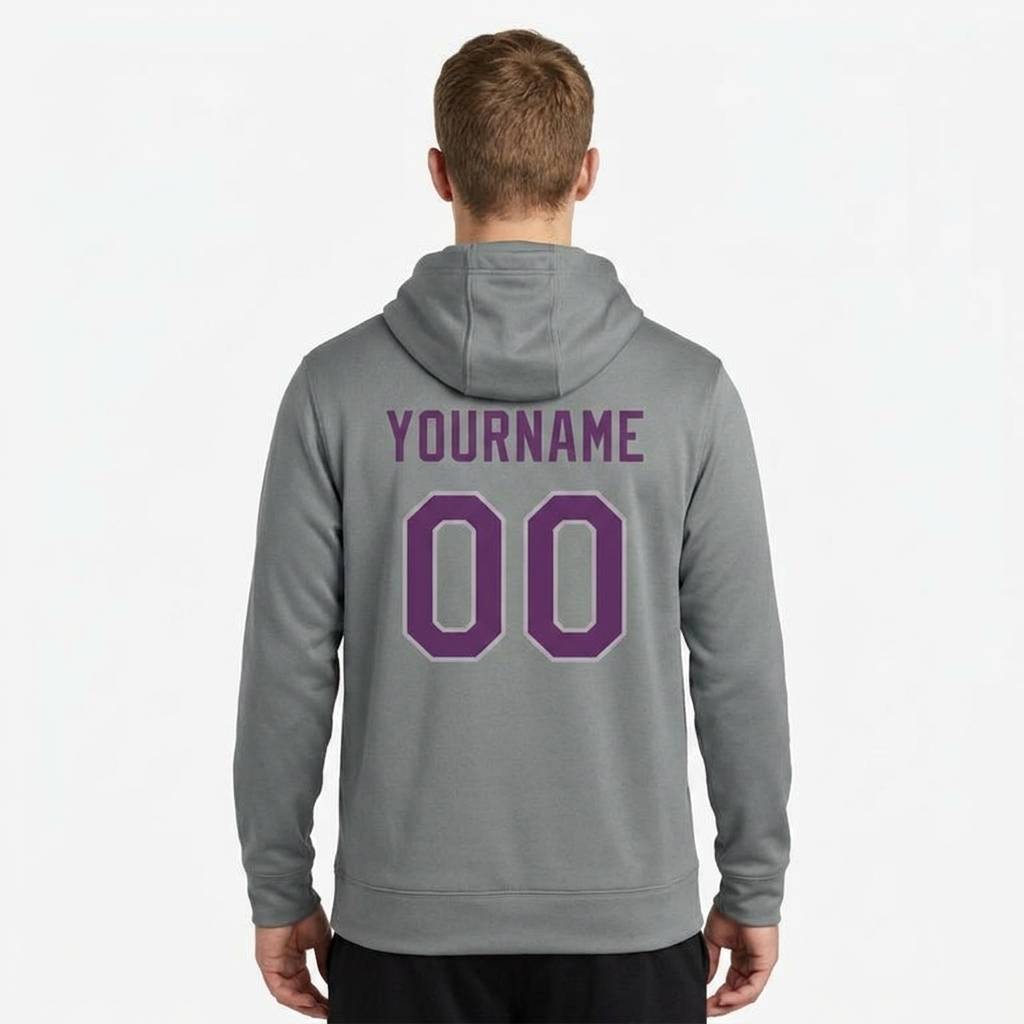 Custom Grey & Purple Pullover Sports Sweatshirt Hoodie