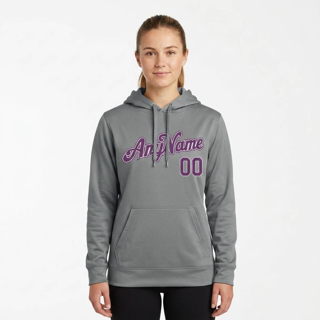 Custom Grey & Purple Pullover Sports Sweatshirt Hoodie