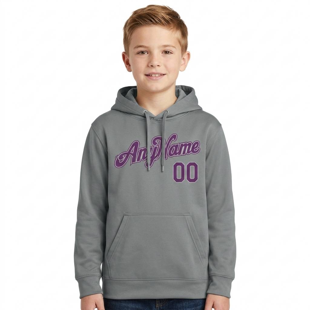 Custom Grey & Purple Pullover Sports Sweatshirt Hoodie