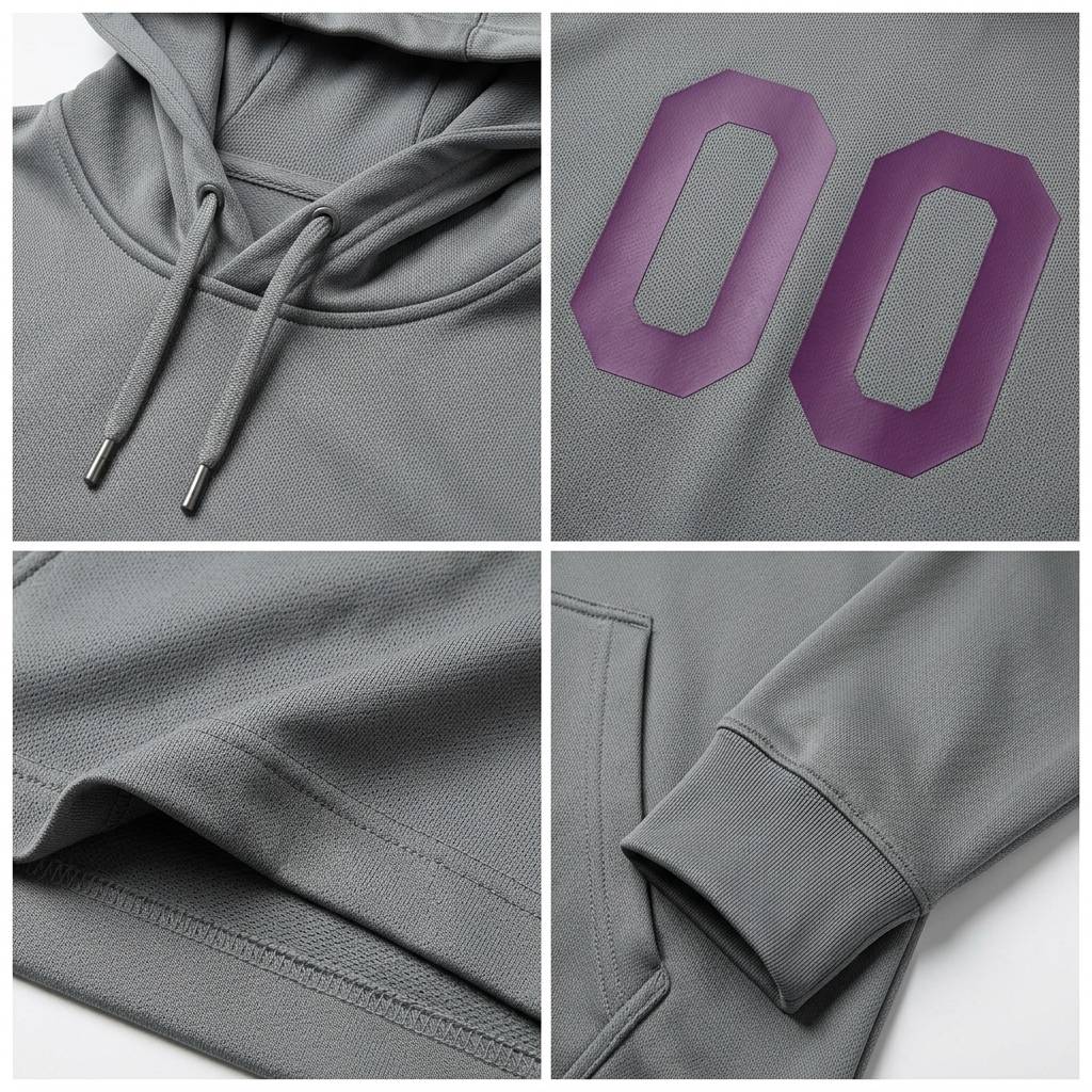 Custom Grey & Purple Pullover Sports Sweatshirt Hoodie
