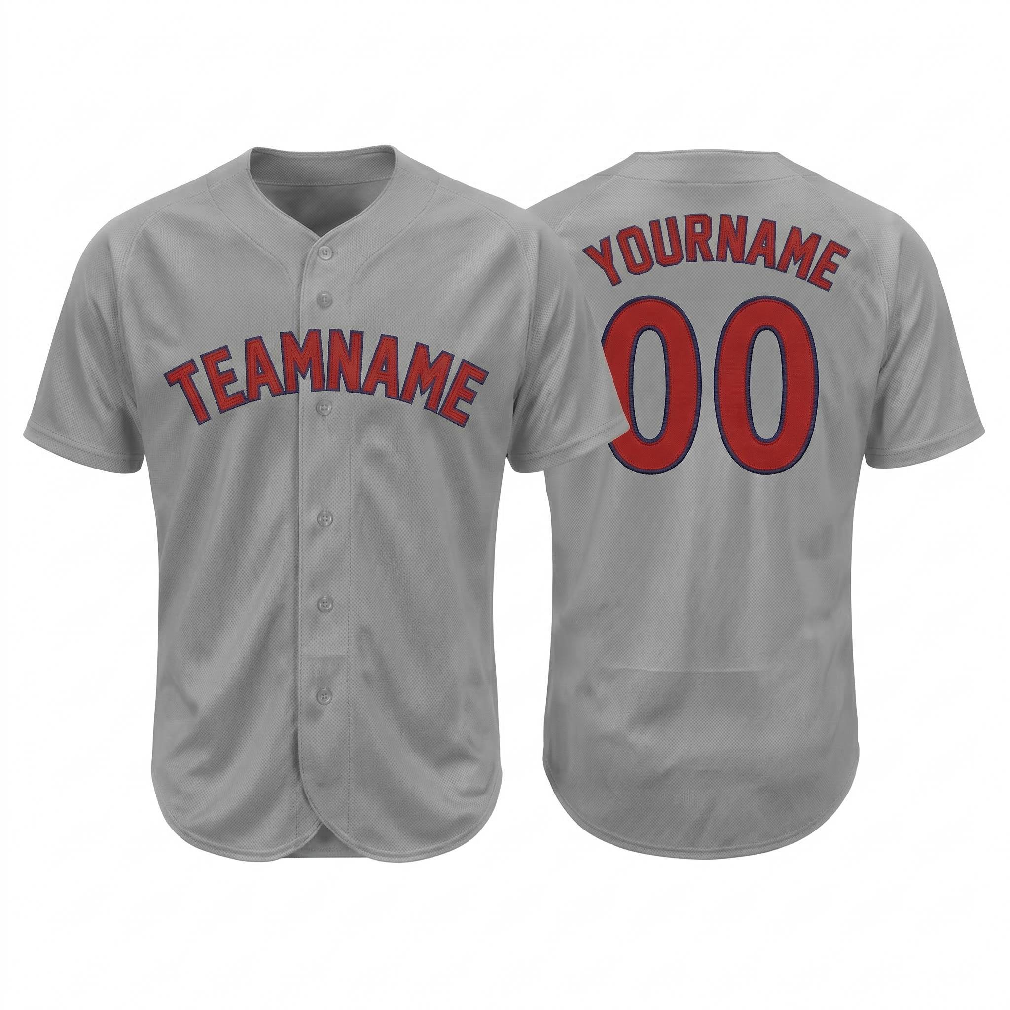 Custom Grey & Red/Navy Classic Fashion Baseball Jersey 