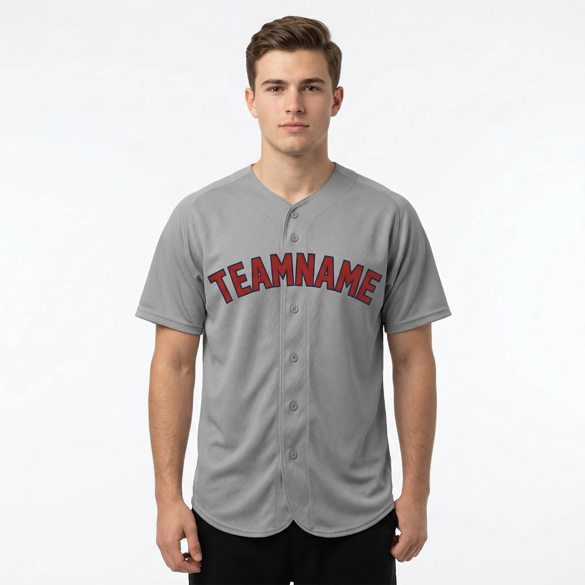 Custom Grey & Red/Navy Classic Fashion Baseball Jersey 
