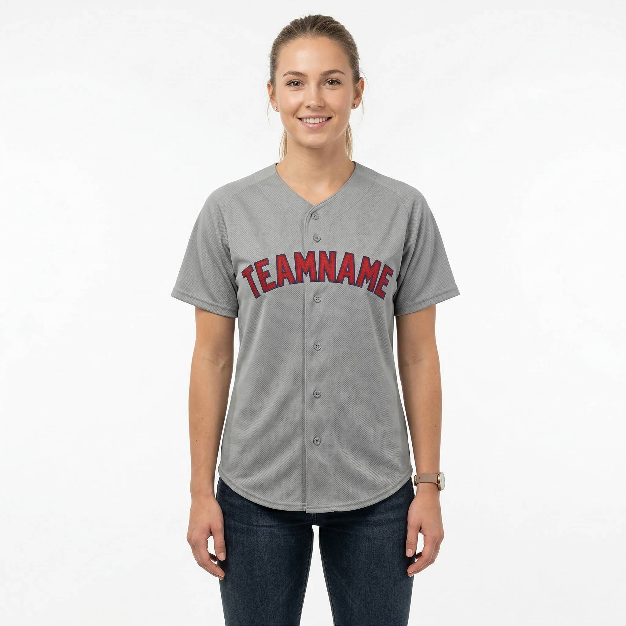 Custom Grey & Red/Navy Classic Fashion Baseball Jersey 