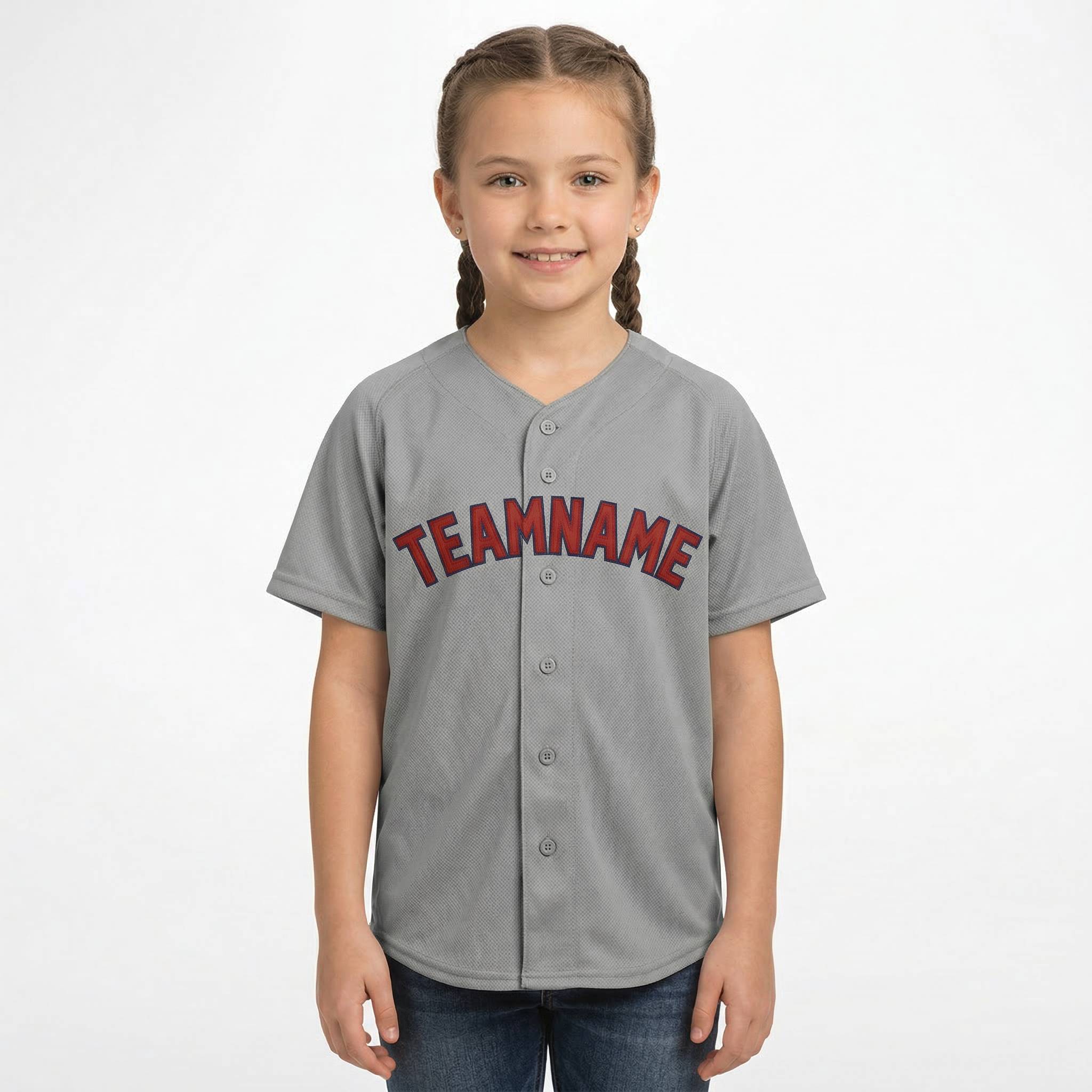 Custom Grey & Red/Navy Classic Fashion Baseball Jersey 