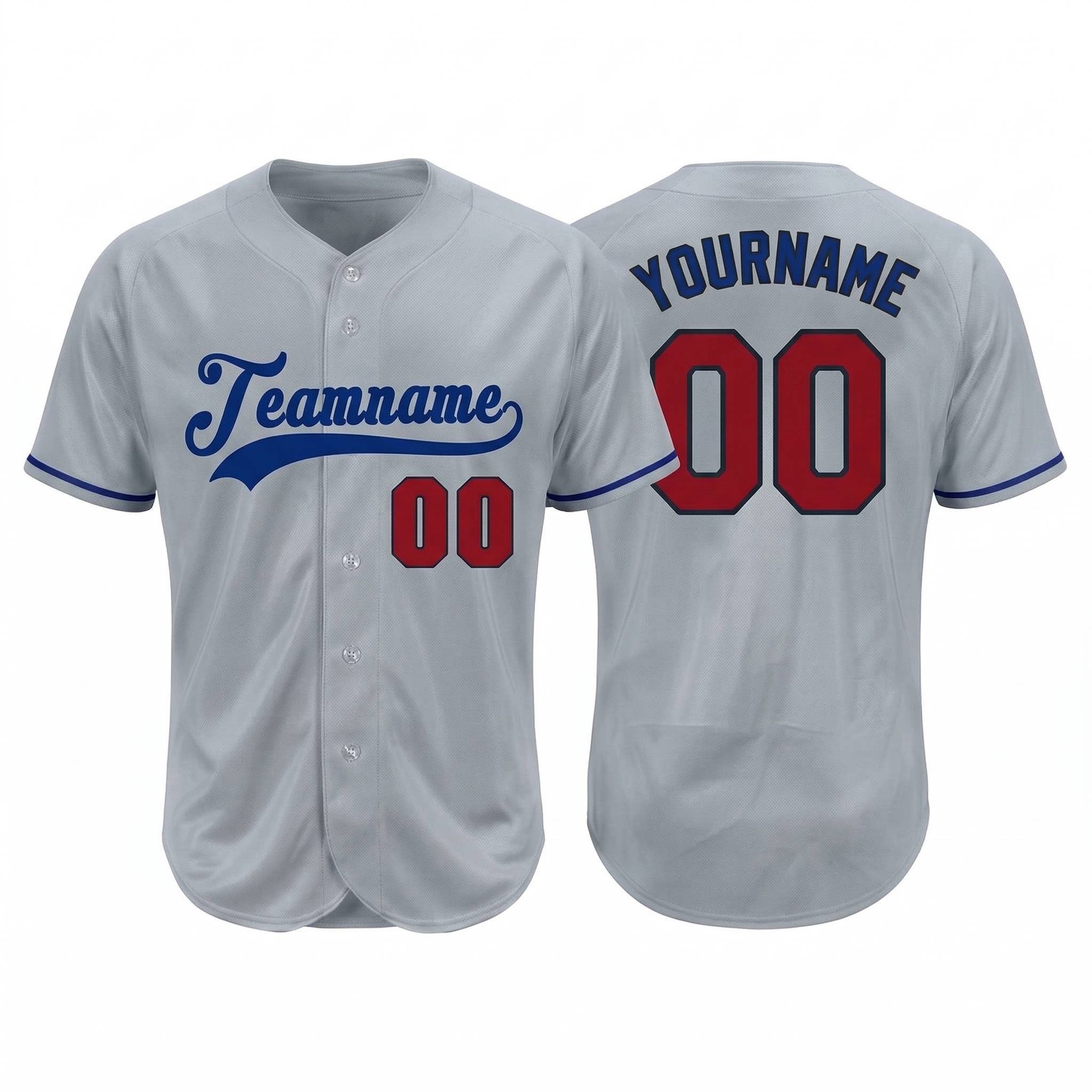 Custom Grey & Royal/Red Baseball Jersey