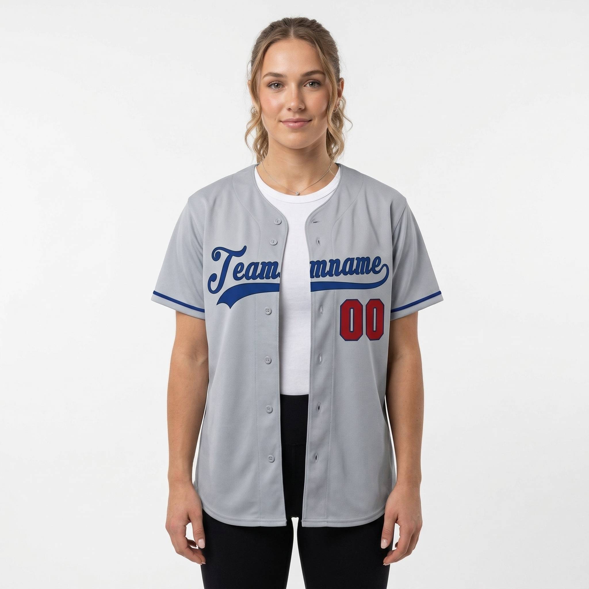 Custom Grey & Royal/Red Baseball Jersey