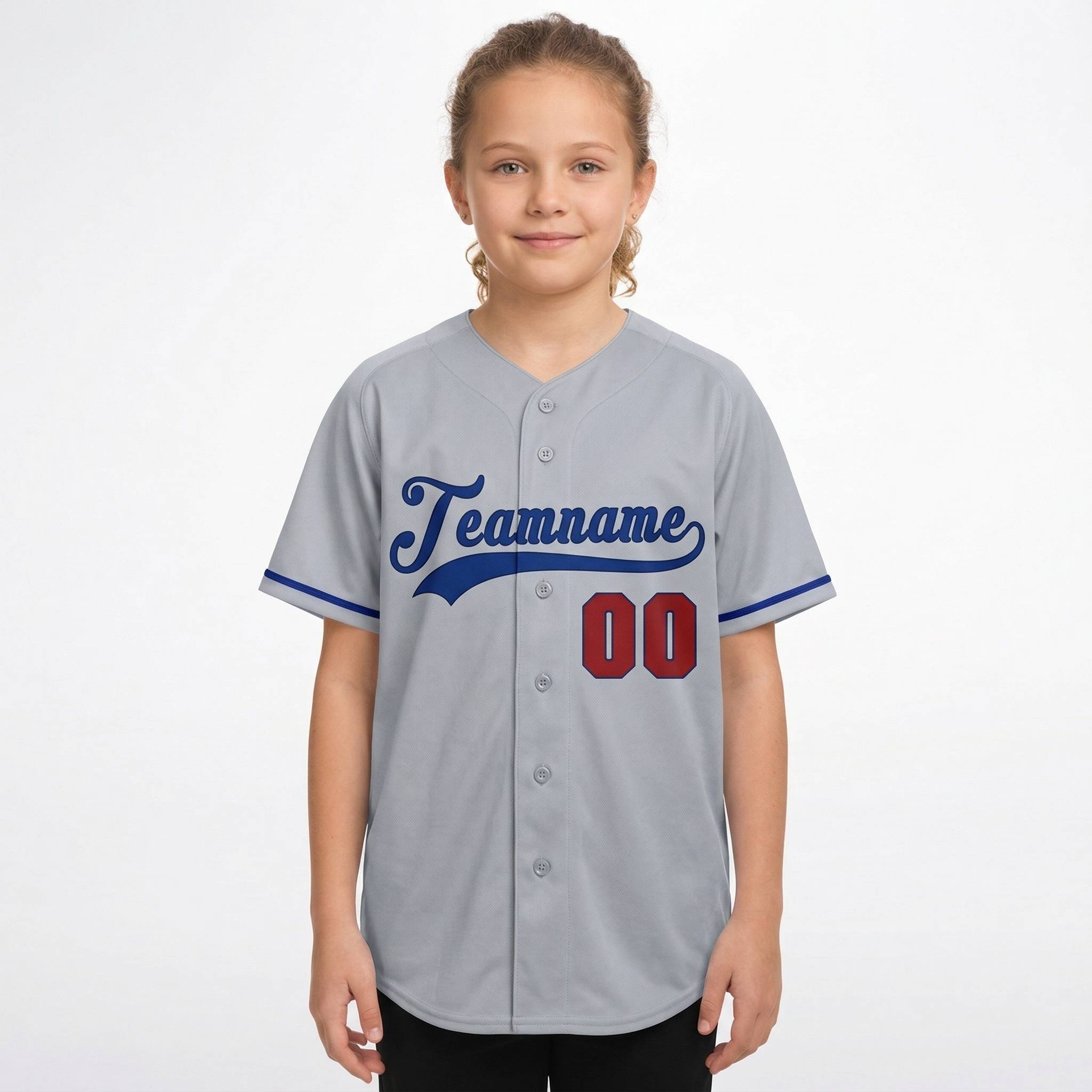 Custom Grey & Royal/Red Baseball Jersey