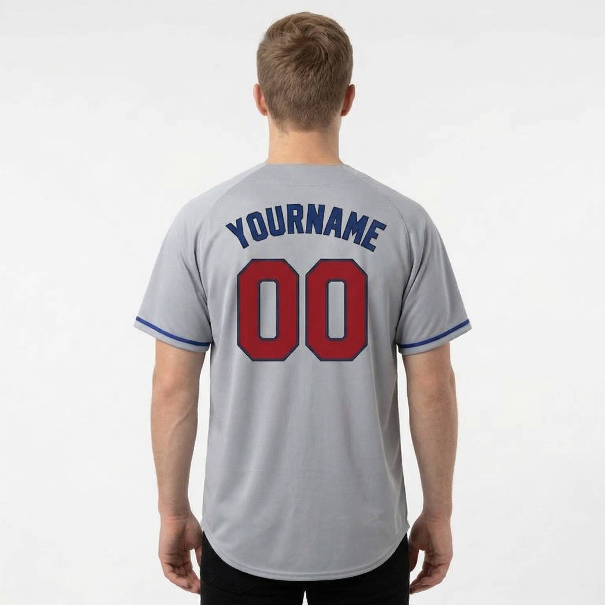Custom Grey & Royal/Red Baseball Jersey