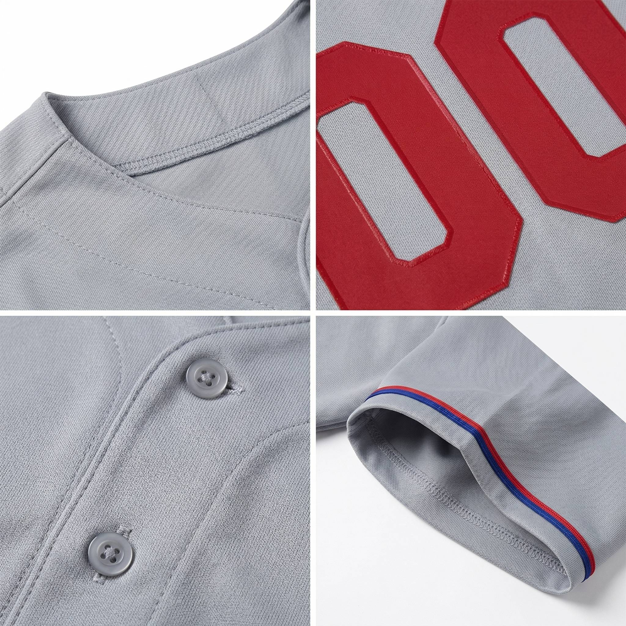 Custom Grey & Royal/Red Baseball Jersey