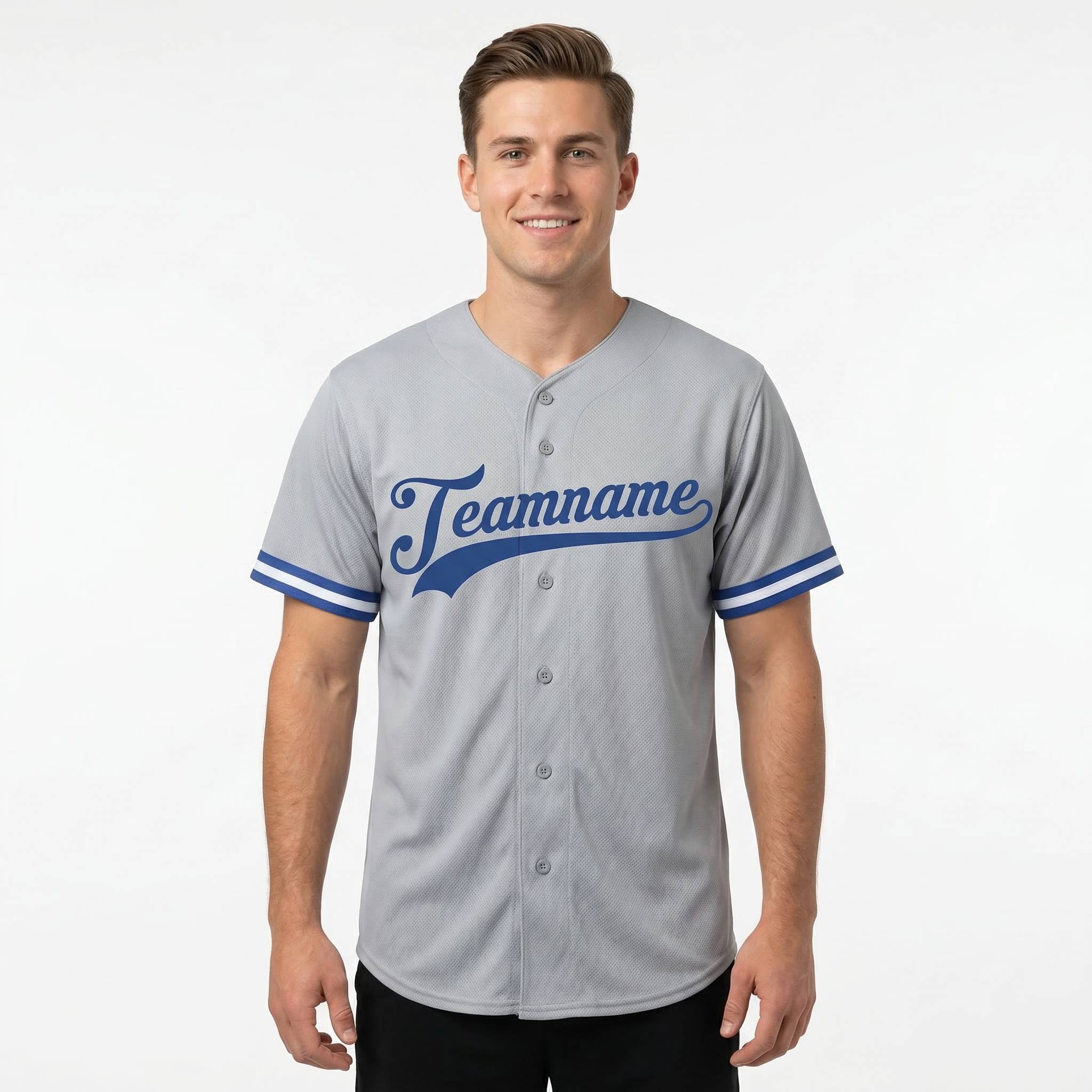 Custom Grey & Royal/White Classic Fashion Baseball Jersey