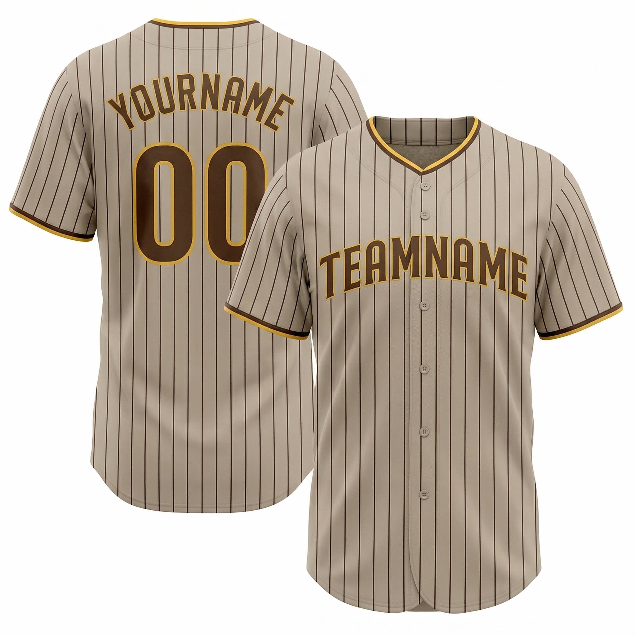 Custom Grey & Yellow/Brown Pinstripes Baseball Jersey