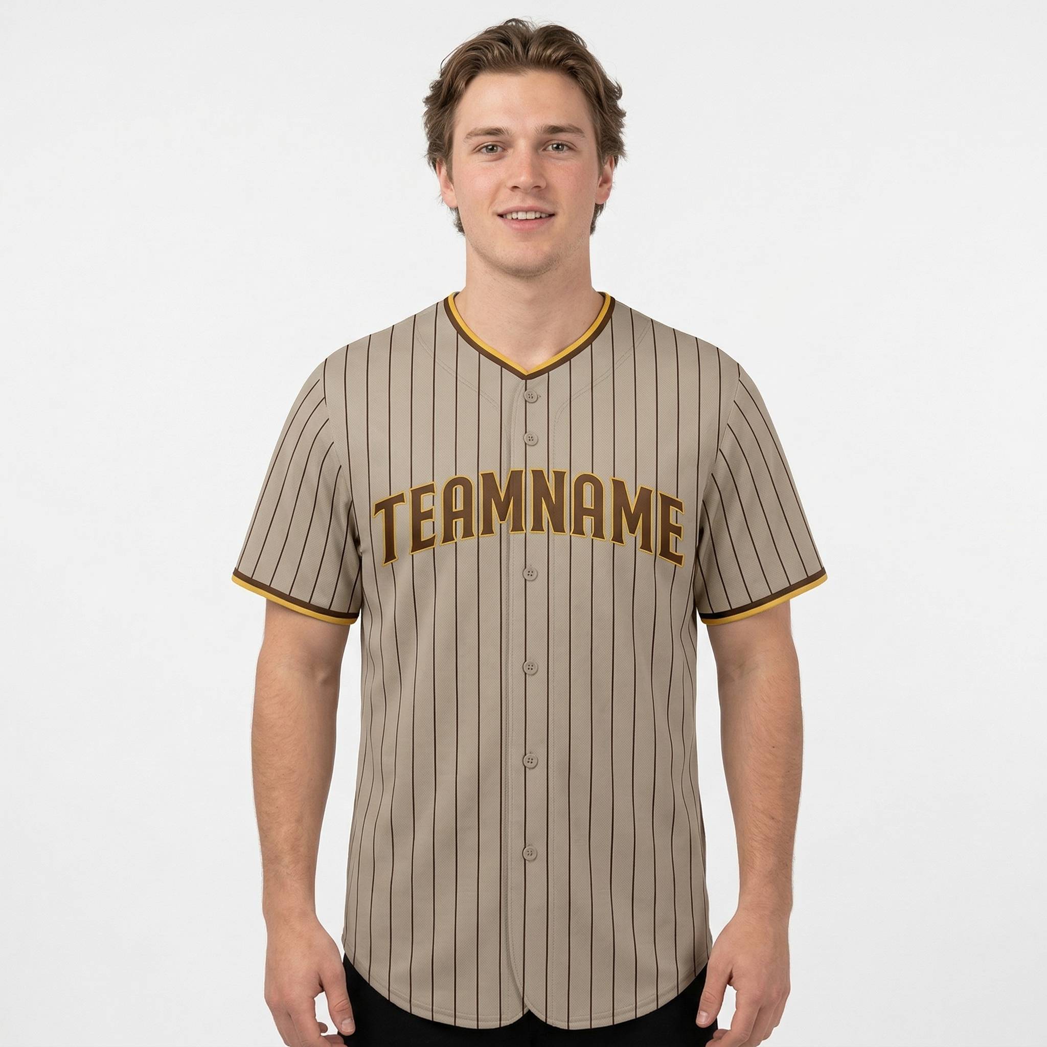 Custom Grey & Yellow/Brown Pinstripes Baseball Jersey