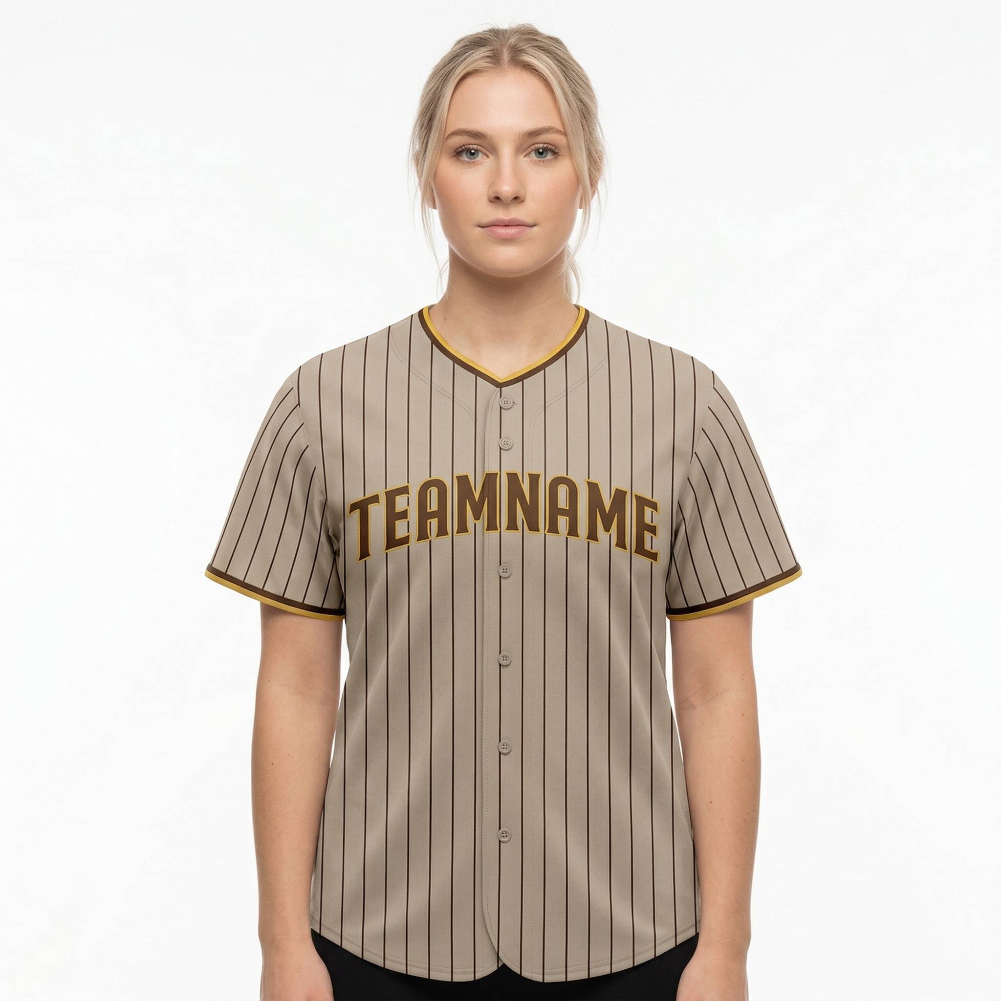 Custom Grey & Yellow/Brown Pinstripes Baseball Jersey