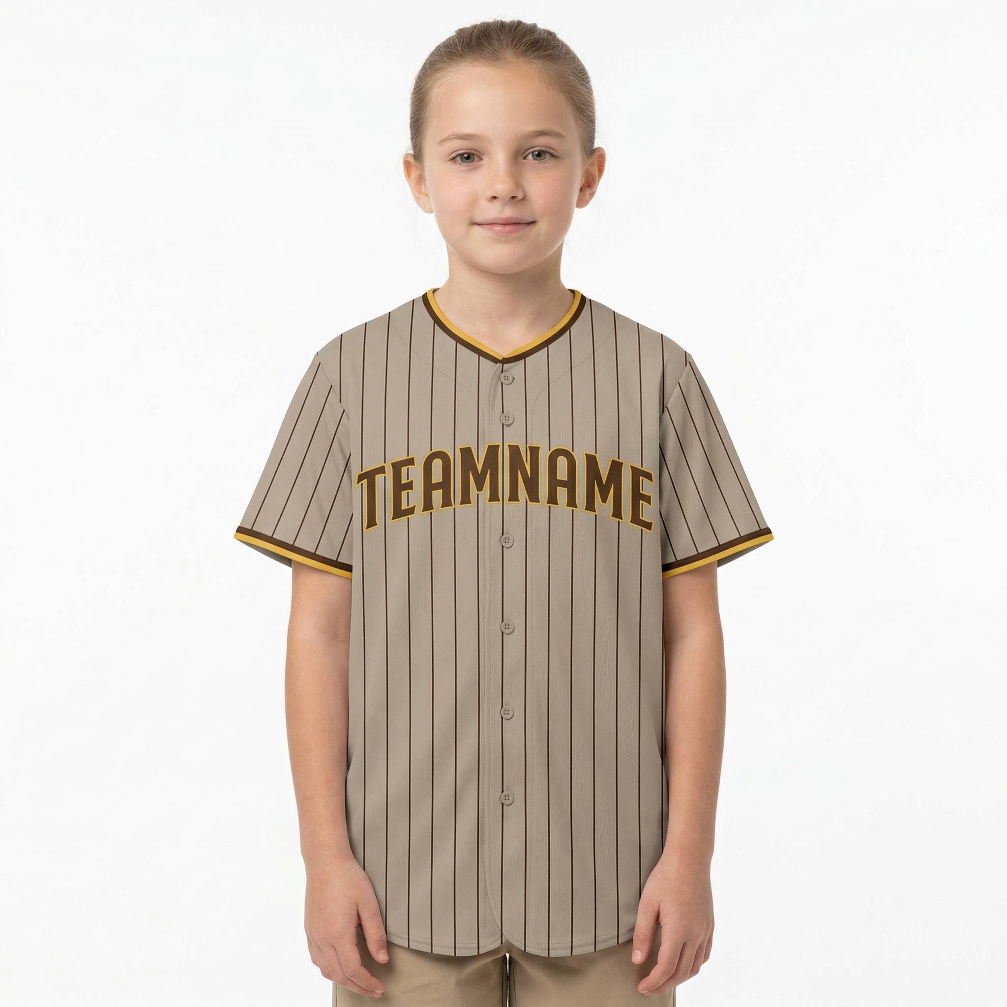 Custom Grey & Yellow/Brown Pinstripes Baseball Jersey