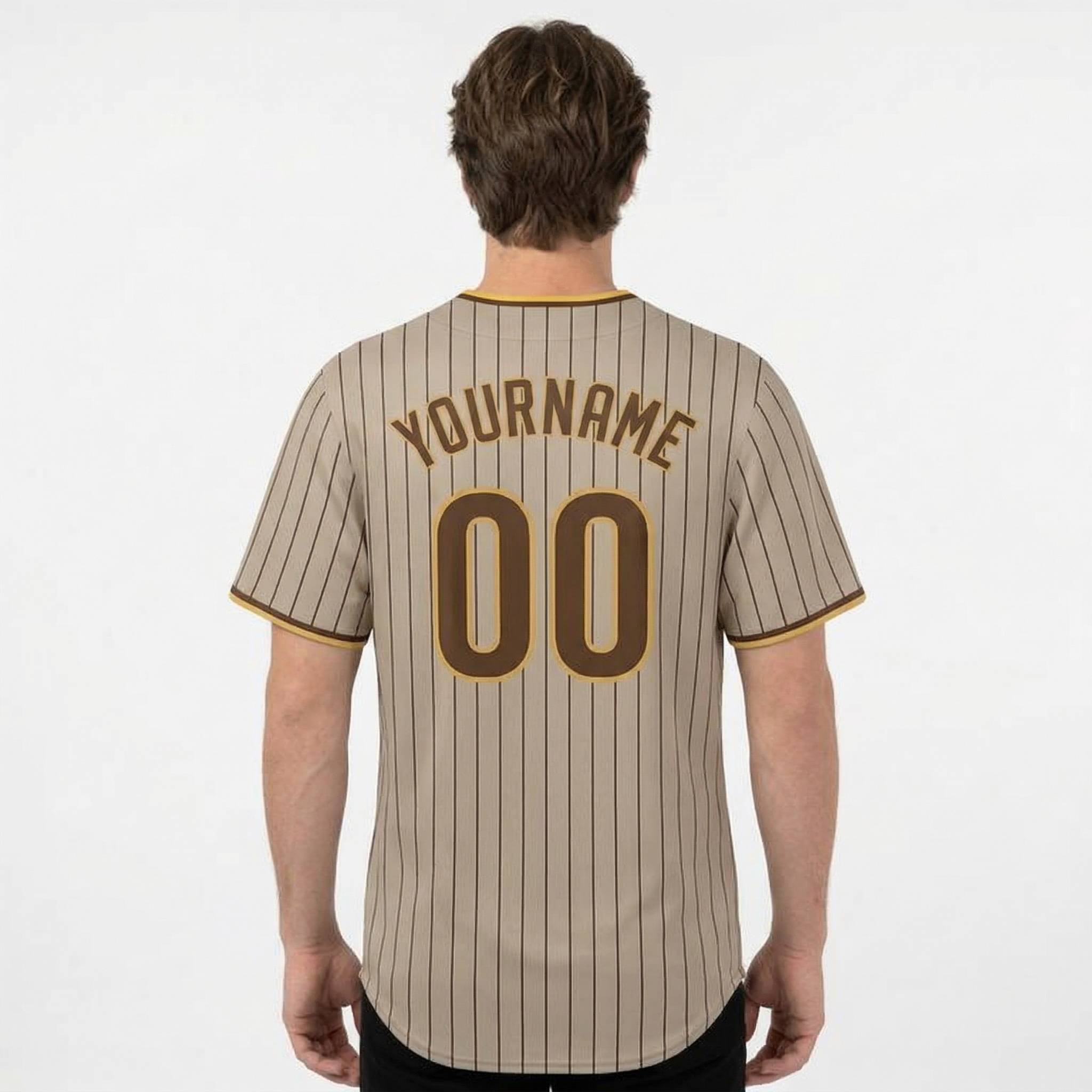 Custom Grey & Yellow/Brown Pinstripes Baseball Jersey