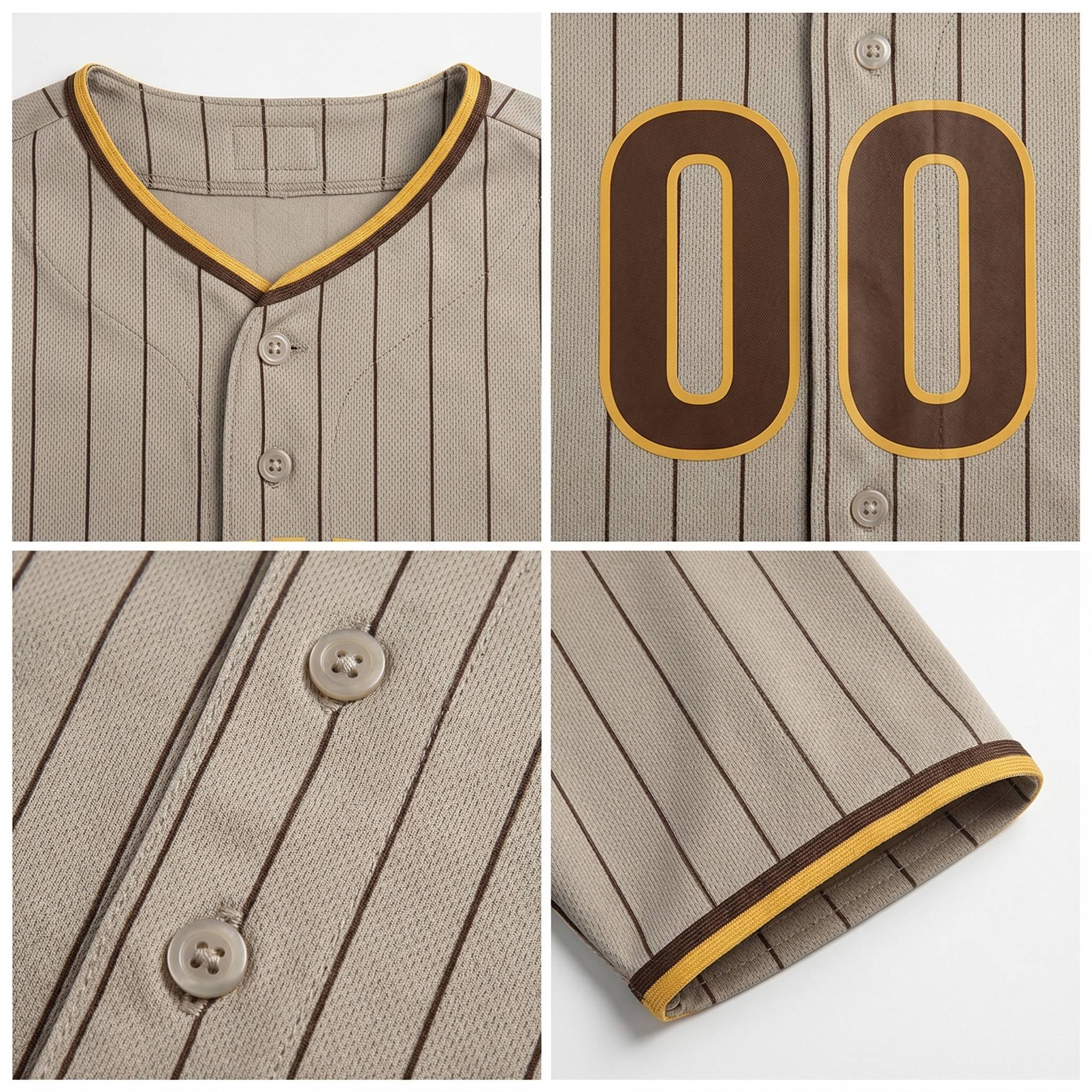 Custom Grey & Yellow/Brown Pinstripes Baseball Jersey