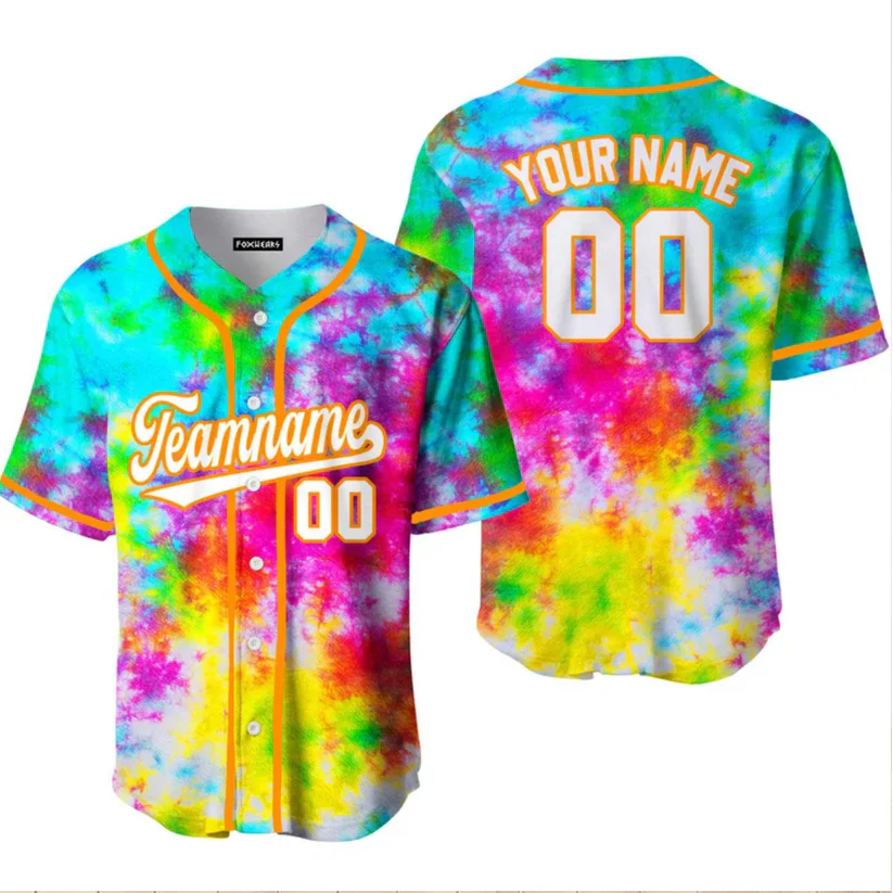Custom LGBT Rainbow Tie Dye White-Orange Baseball Jersey