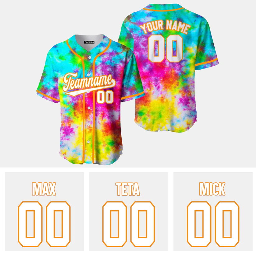 Custom LGBT Rainbow Tie Dye White-Orange Baseball Jersey