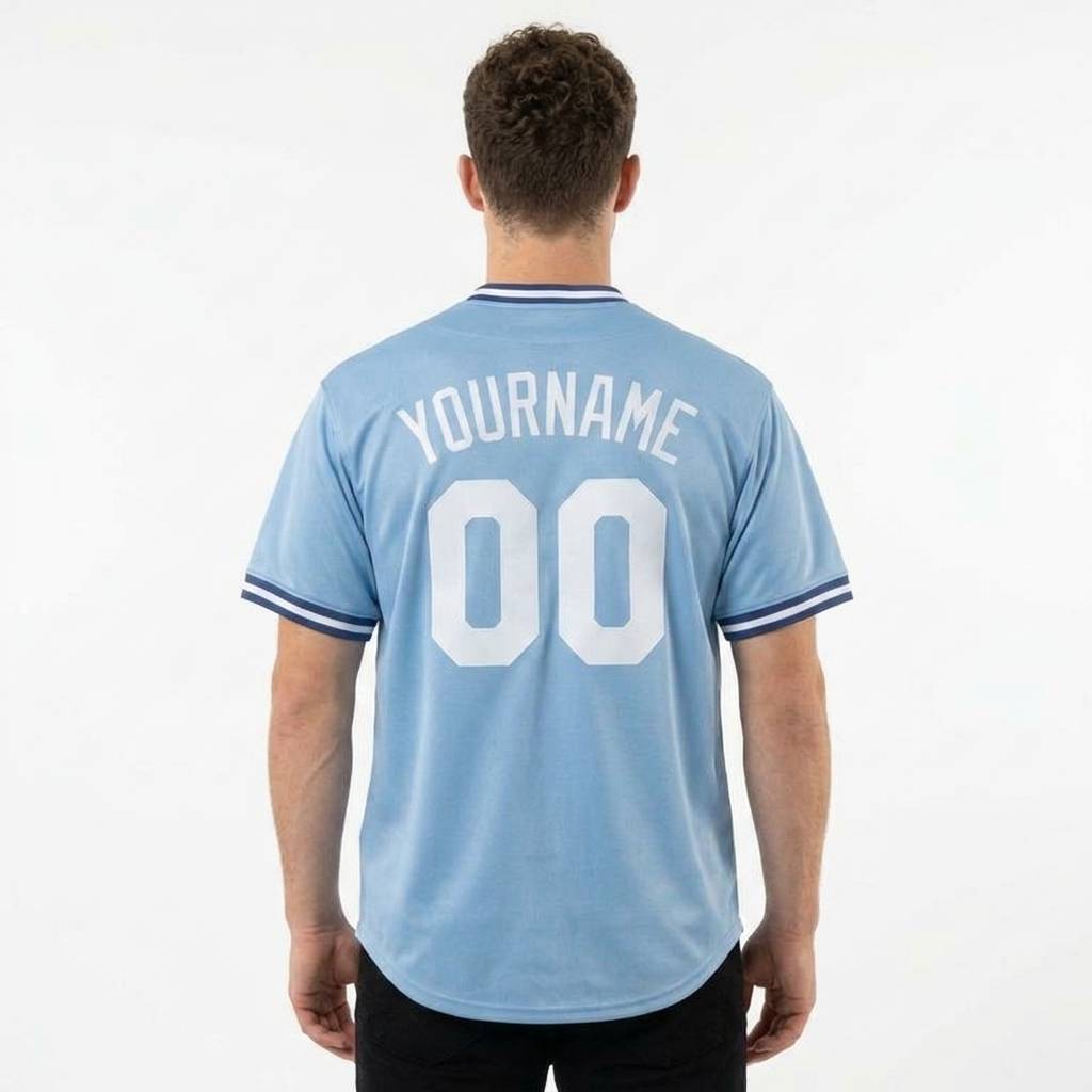 Custom Light Blue & White/Navy Baseball Classic Jersey