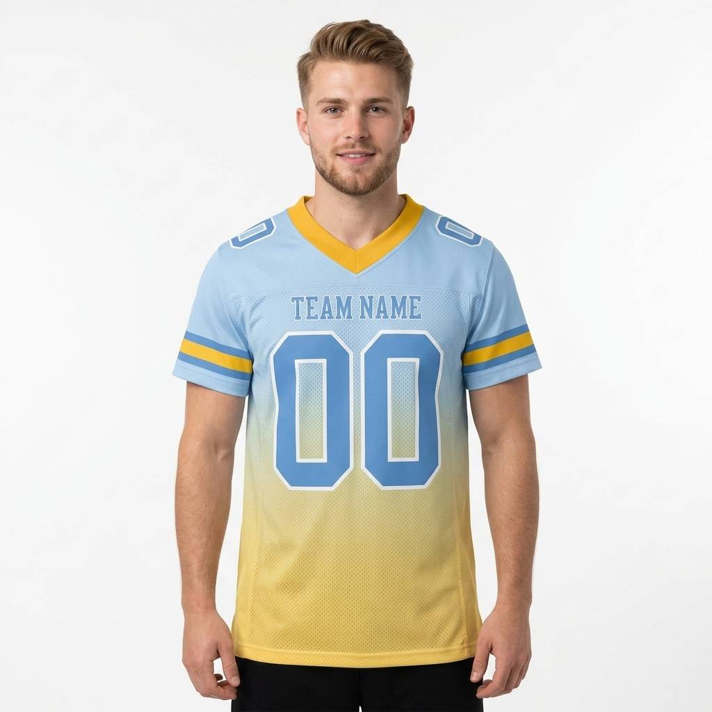 Custom Light Blue & Yellow Gradient Football Jersey