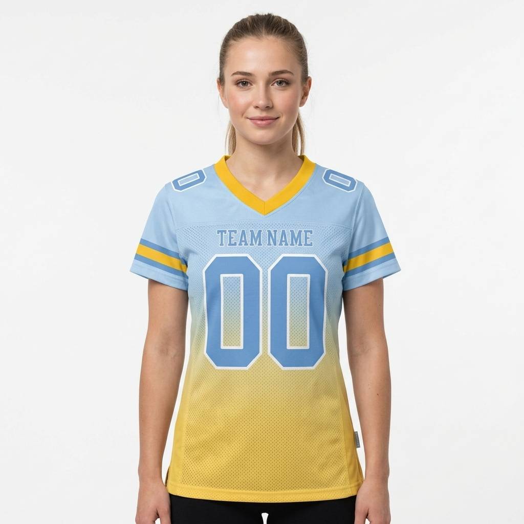 Custom Light Blue & Yellow Gradient Football Jersey