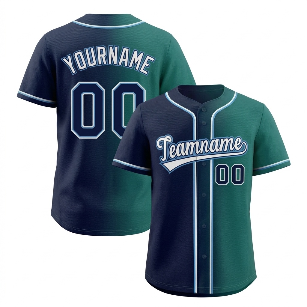 Custom Navy & Green/White Gradient Fashion Baseball Jersey