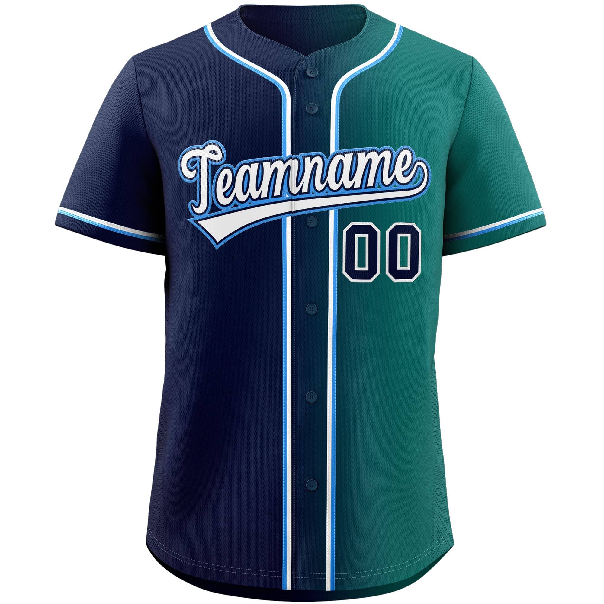 Custom Navy & Green/White Gradient Fashion Baseball Jersey
