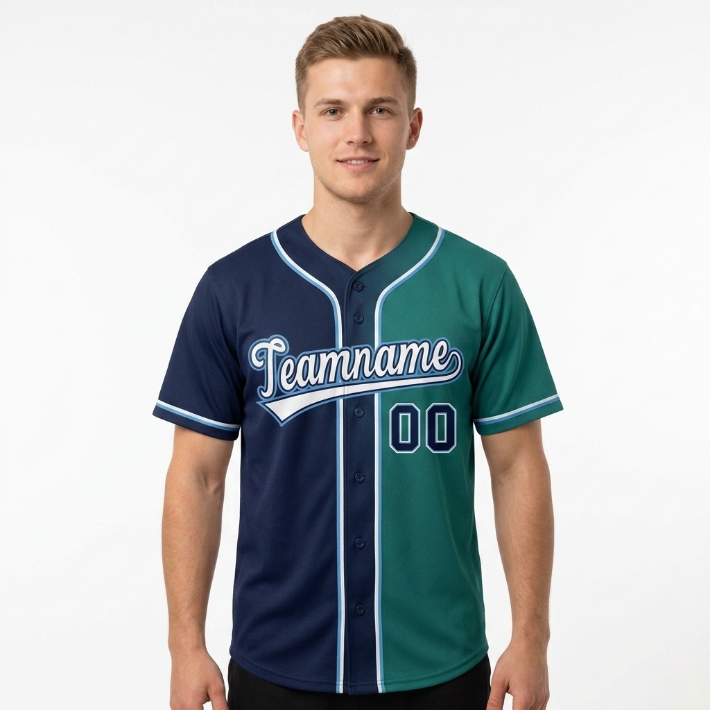 Custom Navy & Green/White Gradient Fashion Baseball Jersey