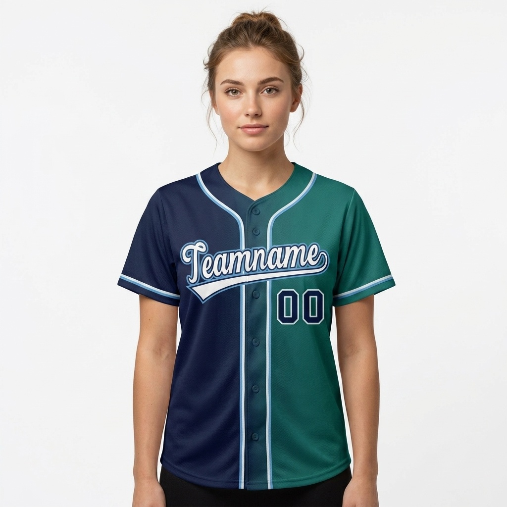 Custom Navy & Green/White Gradient Fashion Baseball Jersey