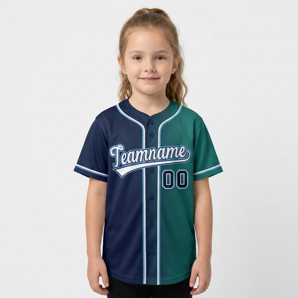 Custom Navy & Green/White Gradient Fashion Baseball Jersey